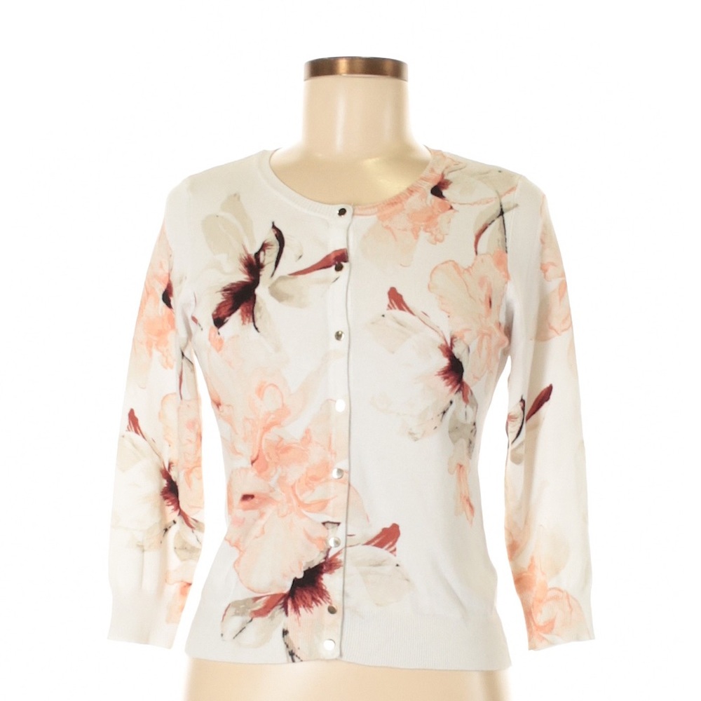 Ann Taylor Floral Cardigan with Gold Metal Snaps